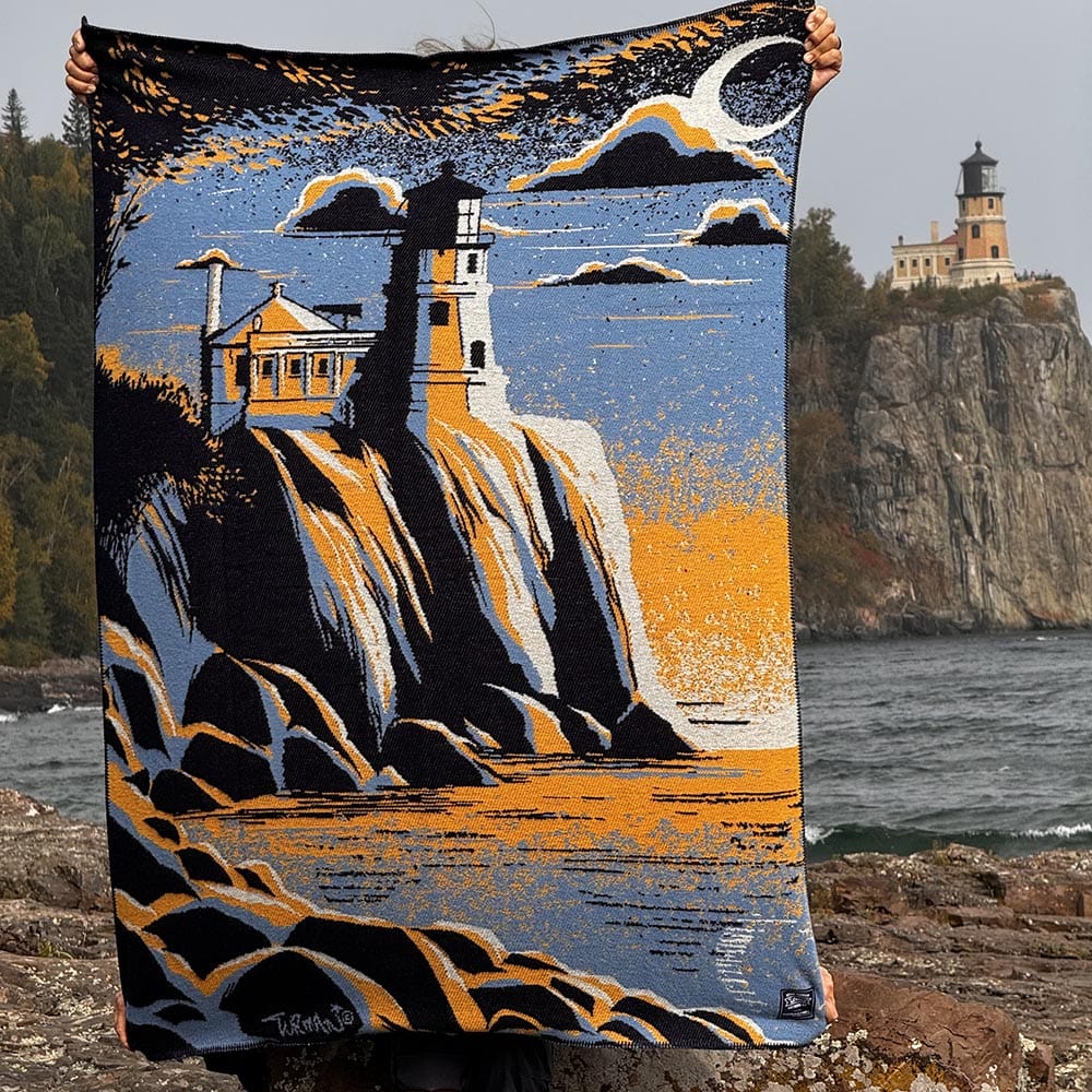 Artistic wool throw featuring Split Rock Lighthouse