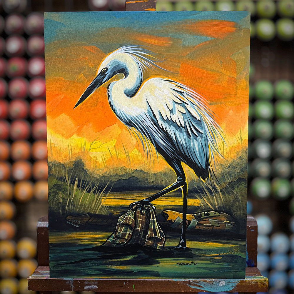 Grungy Egret - Original Painting