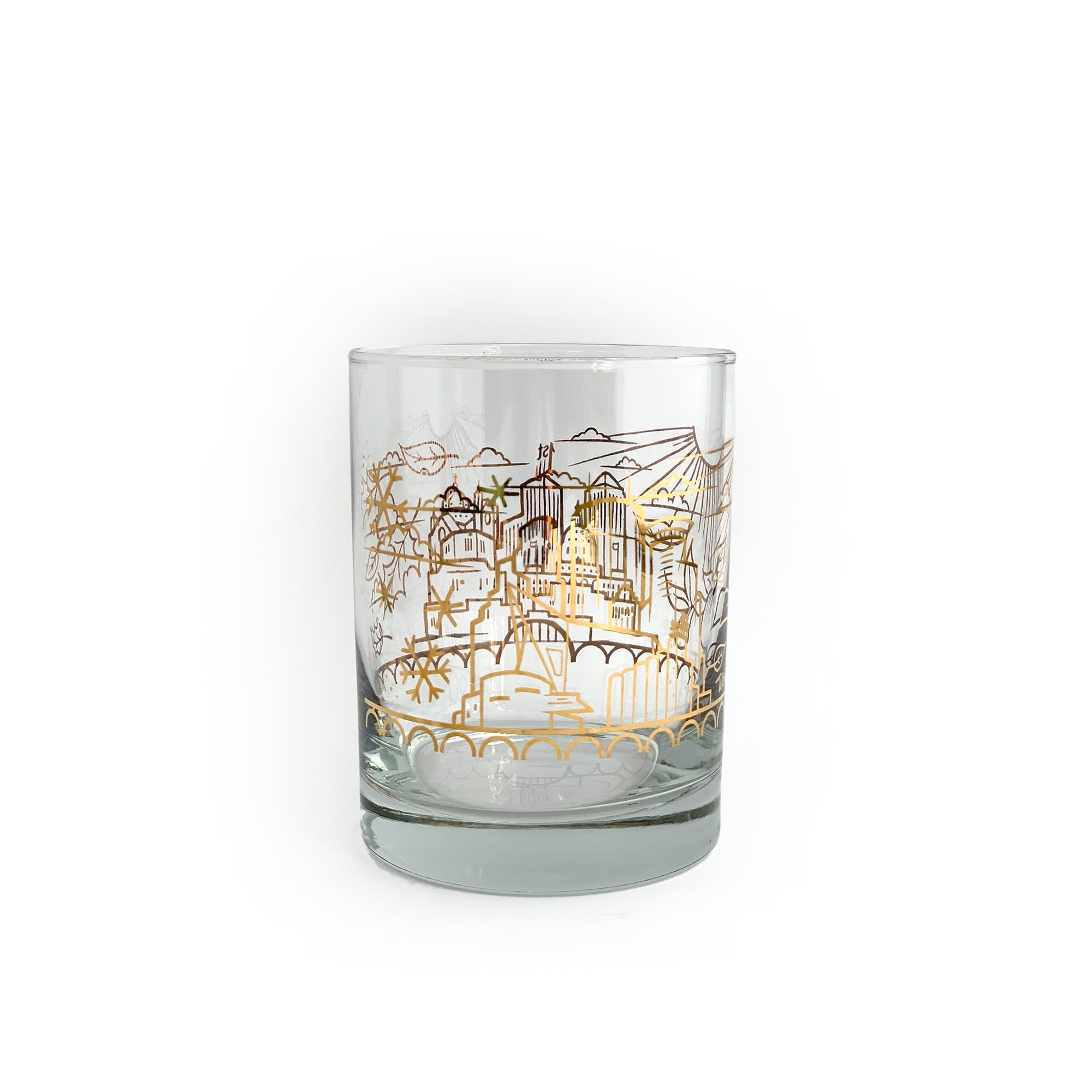 Skyline Gold Foil Whiskey Glass - Volume 14oz Gold-foil print / Printed in Minnesota