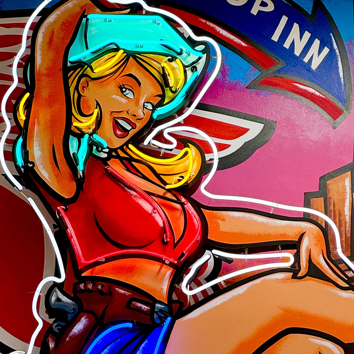 Get Your Kicks on Route 66 - Mural with Neon Lighting