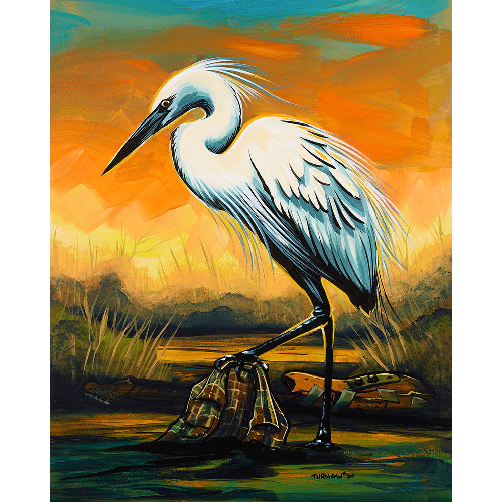 Grungy Egret - Original Painting - 12"x16"