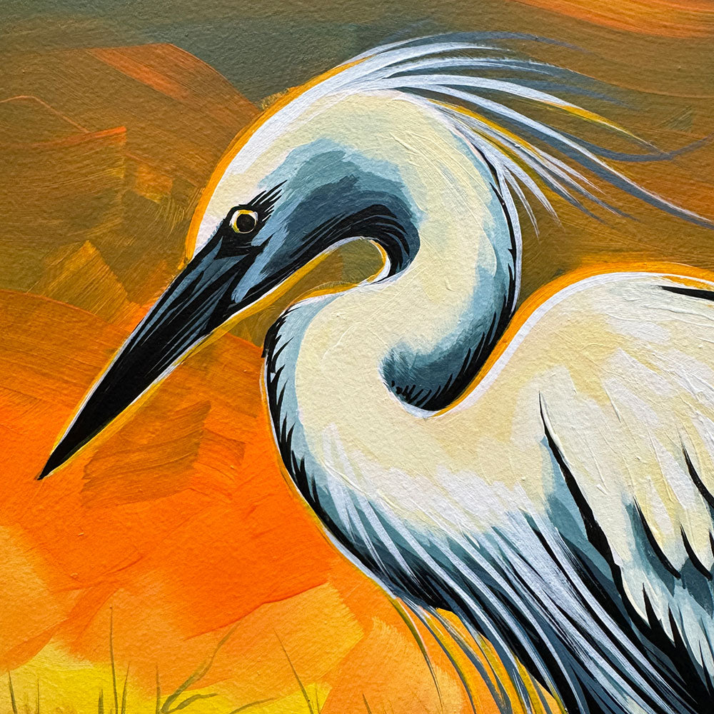 Grungy Egret - Original Painting - 12"x16"