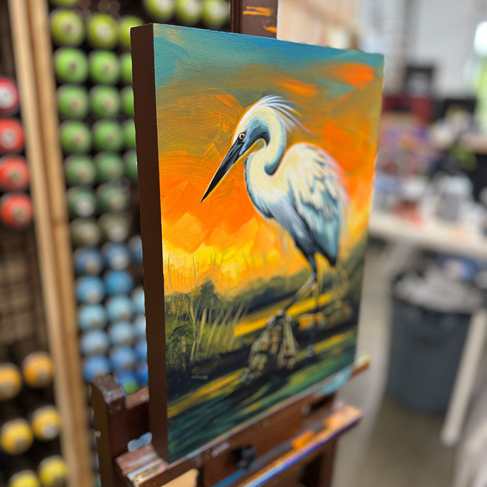 Grungy Egret - Original Painting - 12"x16"