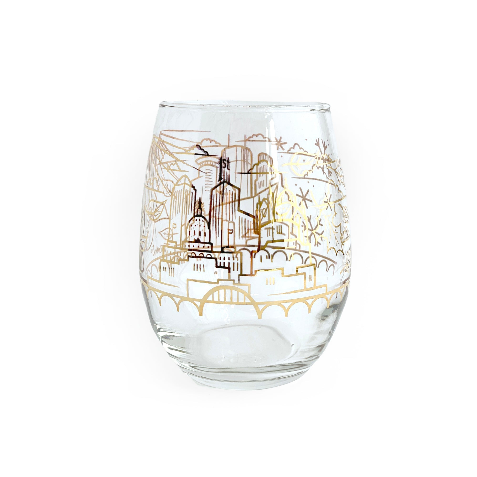 Skyline Gold Foil Wine Glass - Gold Foil Printed