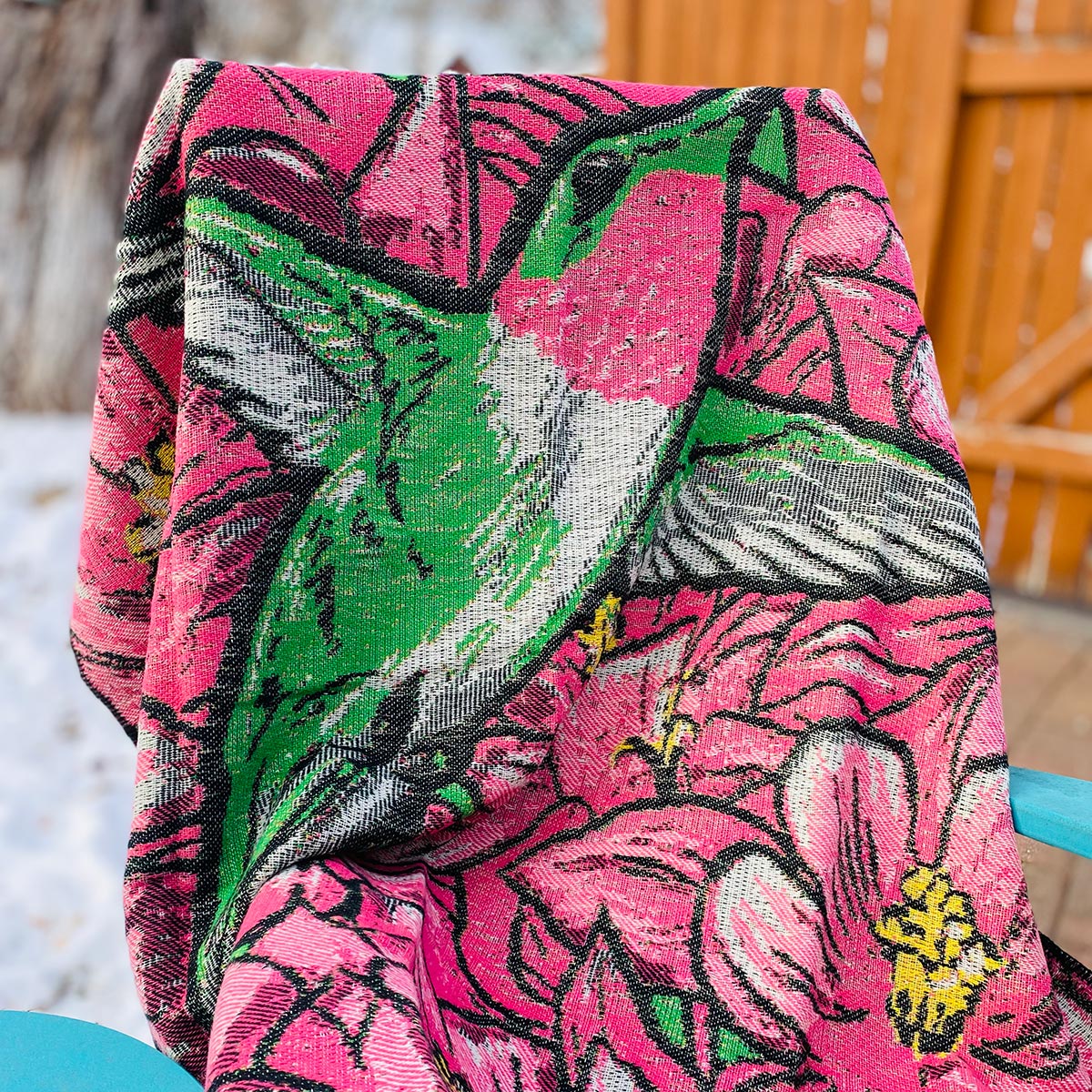 Decorative hummingbird wool throw