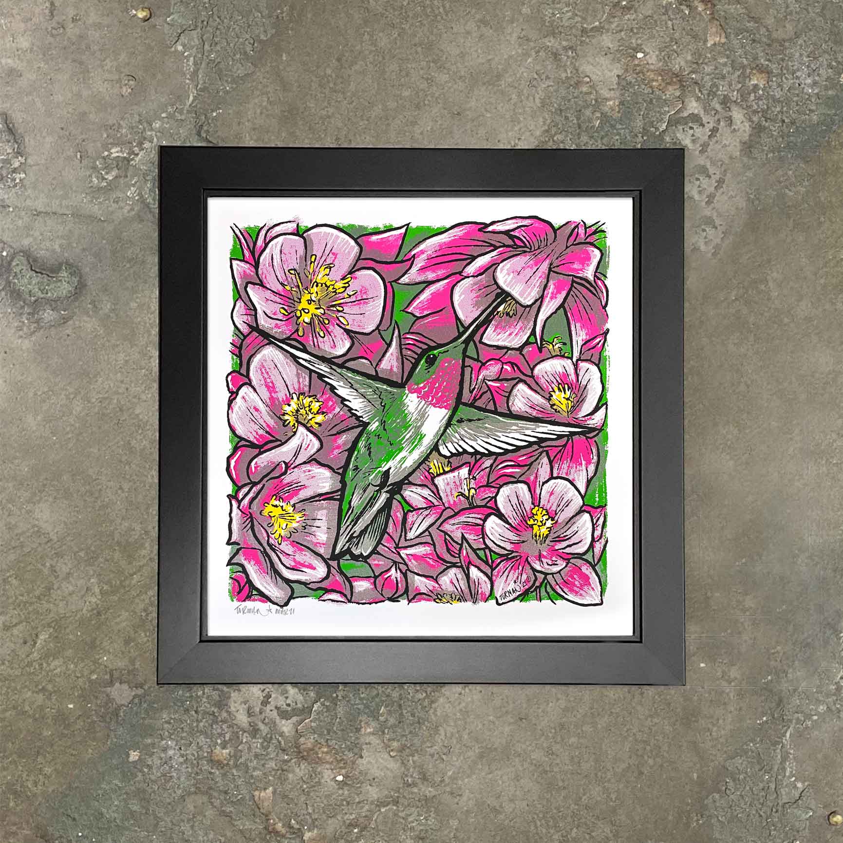 Ruby-Throated Hummingbird Screen Print Framed "Hover" by Adam Turman