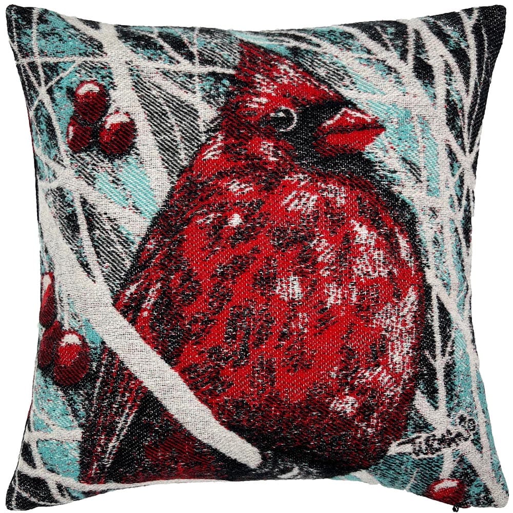 Red Cardinal Wool Pillow Case by Faribault Mill Minnesota